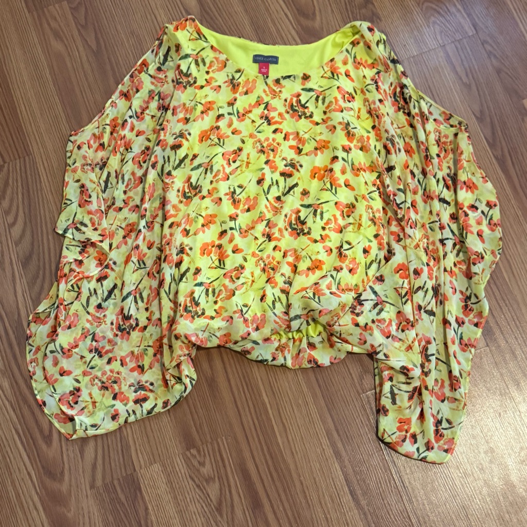 Vince Camuto Floral Yellow And Orange Women's Cold Shoulder Blouse Boho Fairy